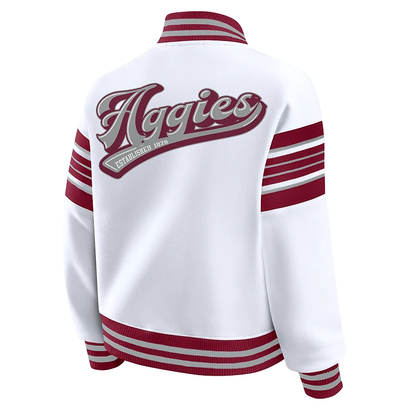 Women's WEAR by Erin Andrews White/Maroon Texas A&M Aggies Satin Stitch Full-Snap Fleece Sweatshirt Jacket