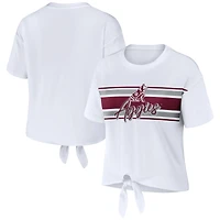 Women's WEAR by Erin Andrews White Texas A&M Aggies Striped Front Knot Cropped T-Shirt