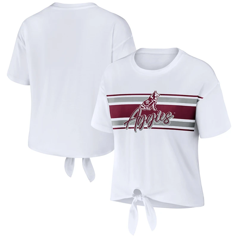 WEAR by Erin Andrews - T-shirt court blanc à rayures avec nœud sur le devant Texas A&M Aggies