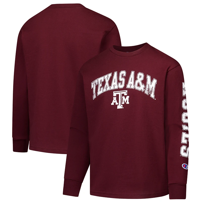 T-shirt à manches longues avec logo vieilli Texas A&M Aggies Champion des jeunes Maroon