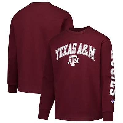 T-shirt à manches longues avec logo vieilli Texas A&M Aggies Champion des jeunes Maroon