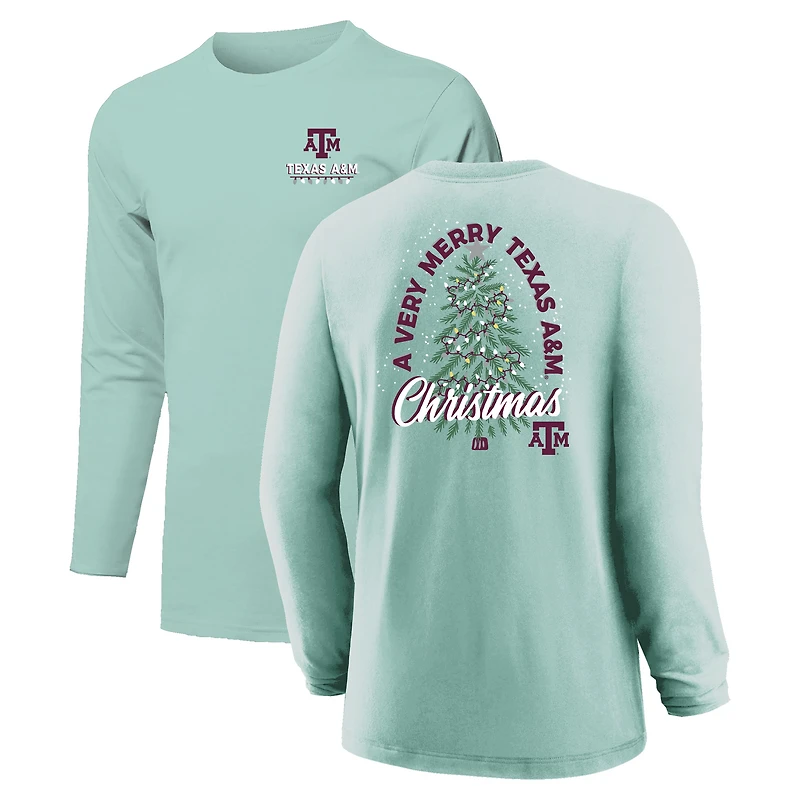 T-shirt à manches longues vert clair pour jeunes Texas A&M Aggies avec sapin de Noël