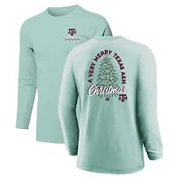 T-shirt à manches longues vert clair pour jeunes Texas A&M Aggies avec sapin de Noël