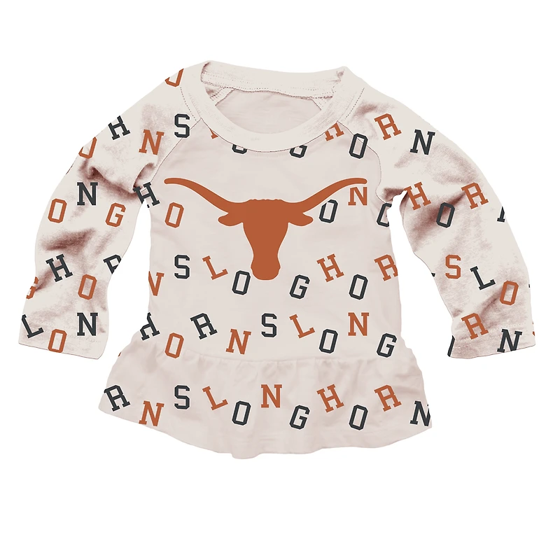 Girls Infant Wes & Willy Oatmeal Texas Longhorns Ruffle Raglan Long Sleeve T-Shirt Leggings Set