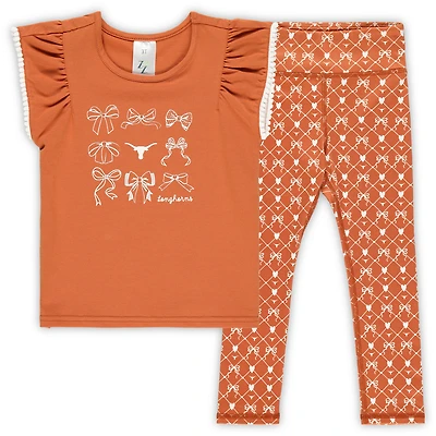 Girls Toddler ZooZatz Burnt Orange Texas Longhorns Tri-Blend Bow Legging and Shirt Set