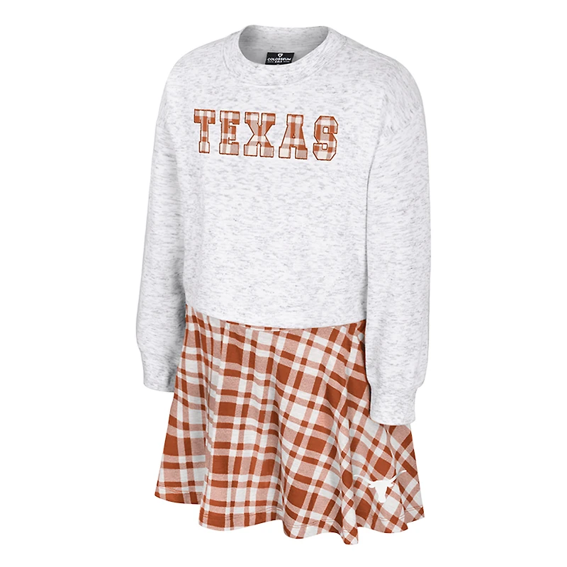 Girls Youth Colosseum Gray Texas Longhorns Marceline Plaid Skirt and Top Set