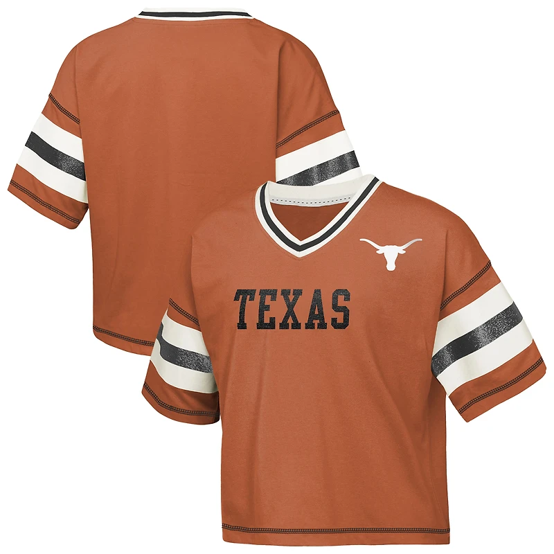 T-shirt à col en V pour jeunes filles Outerstuff Texas Orange Longhorns Gridiron Jersey