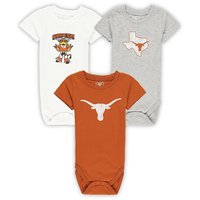 Ensemble de trois bodies pour bébé Wes & Willy Texas Longhorns