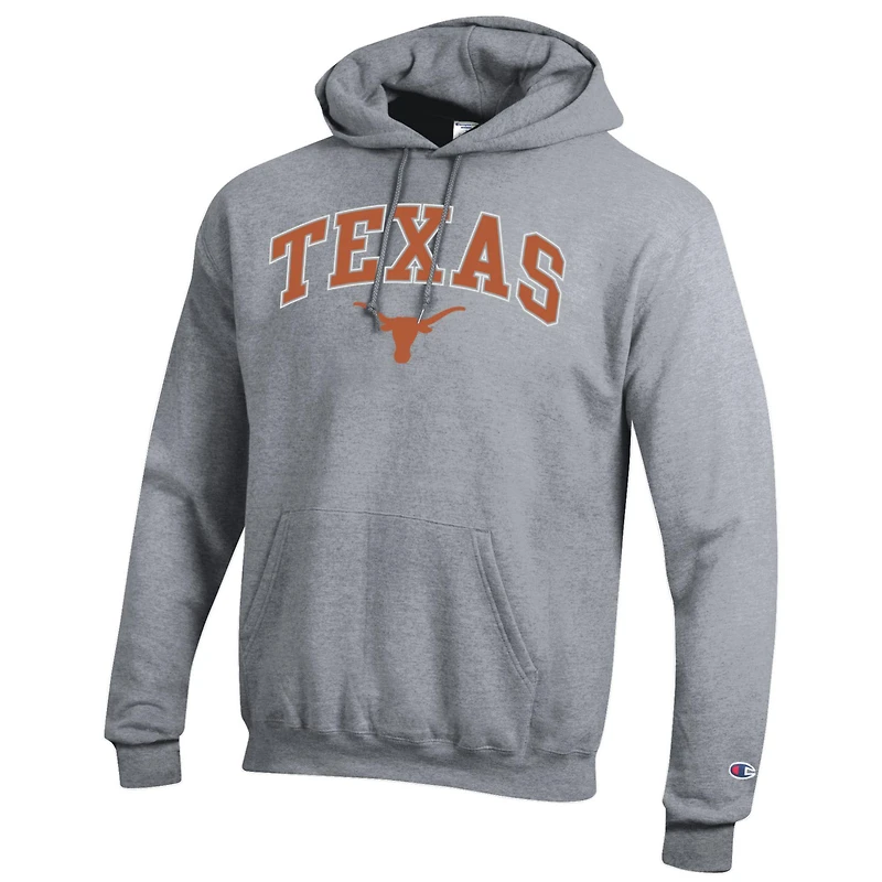 Men's Champion Heather Gray Texas Longhorns Arch Over Logo Pullover Hoodie