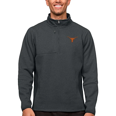 Pull-over zippé quart de tour pour homme, couleur charbon chiné, des Texas Longhorns, Antigua