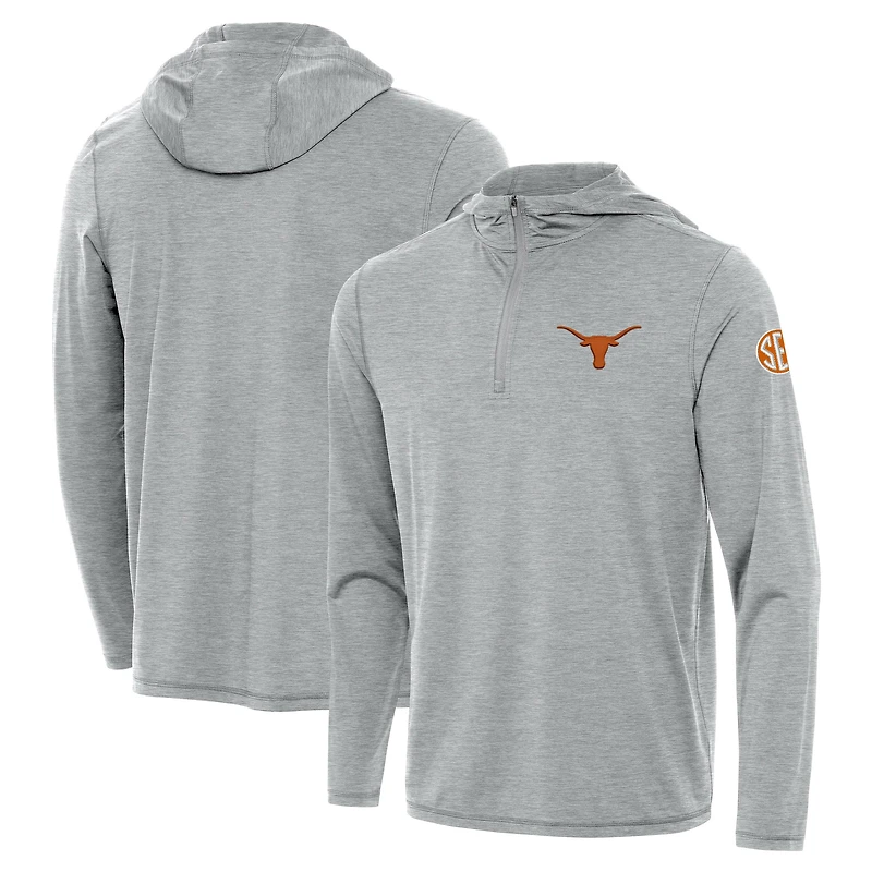 Sweat à capuche avec fermeture éclair sur un quart de longueur pour hommes, Antigua Heather Grey Texas Longhorns SEC Tidy