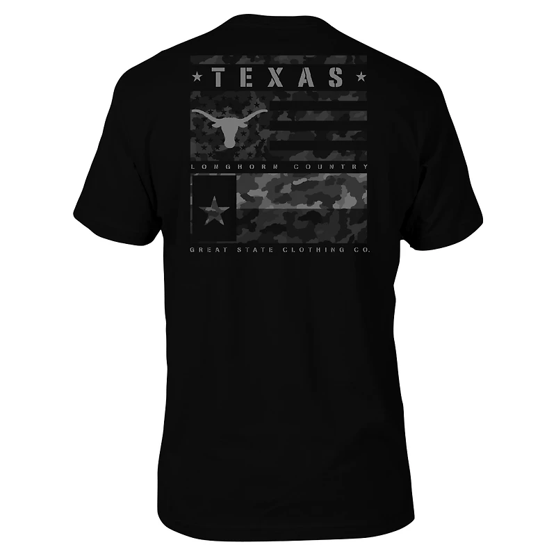 Men's Black Texas Longhorns Camo Flag Panel T-Shirt