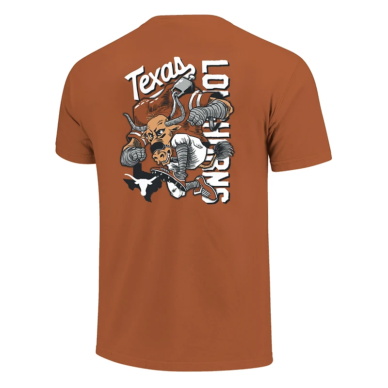 T-shirt homme Texas Longhorns orange brûlé, mascotte dessinée, couleurs confortables