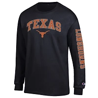 T-shirt à manches longues noir Champion Texas Longhorns pour homme avec logo Arch Over 2-Hit