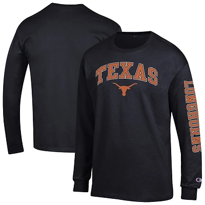 T-shirt à manches longues noir Champion Texas Longhorns pour homme avec logo Arch Over 2-Hit