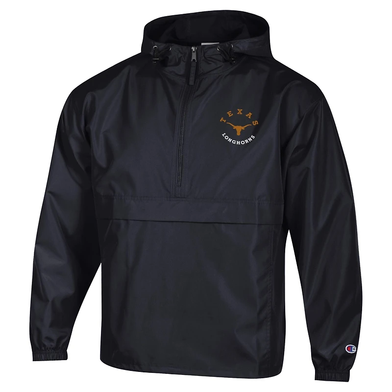 Veste coupe-vent à capuche pliable demi-zip Champion Black Texas Longhorns pour homme