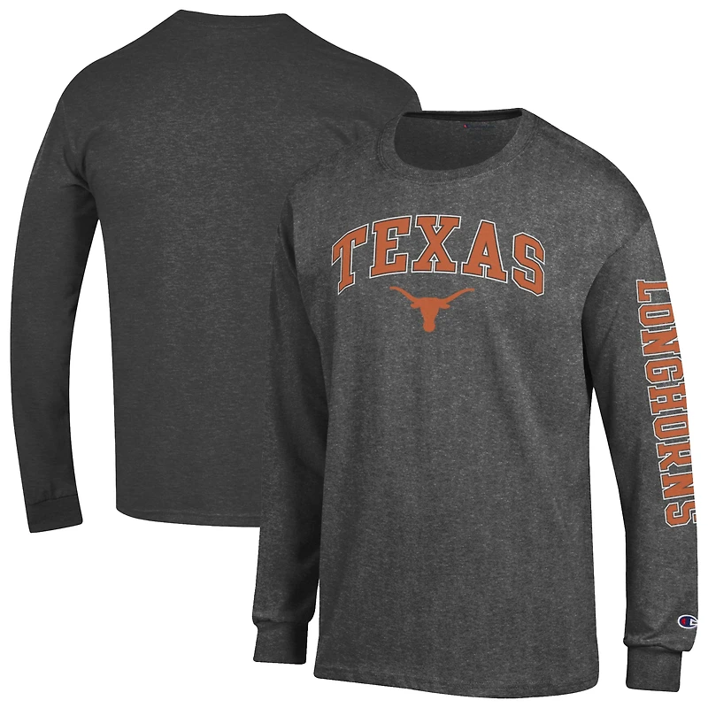 Men's Champion  Charcoal Texas Longhorns Arch Over Logo 2-Hit Long Sleeve T-Shirt