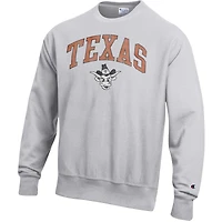 Men's Champion Gray Texas Longhorns Distressed Arch Over Logo Reverse Weave Crew Neck Sweatshirt