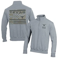 Pull-over à col zippé Champion pour homme, gris, Texas Longhorns, motif « Operation Hat Trick », en polaire Powerblend.