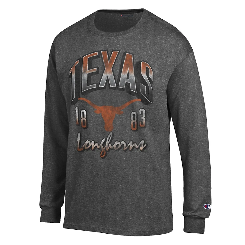 Men's Champion  Heather Charcoal Texas Longhorns Bold Long-Sleeve T-Shirt