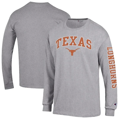 Men's Champion  Heather Gray Texas Longhorns Arch Over Logo 2-Hit Long Sleeve T-Shirt