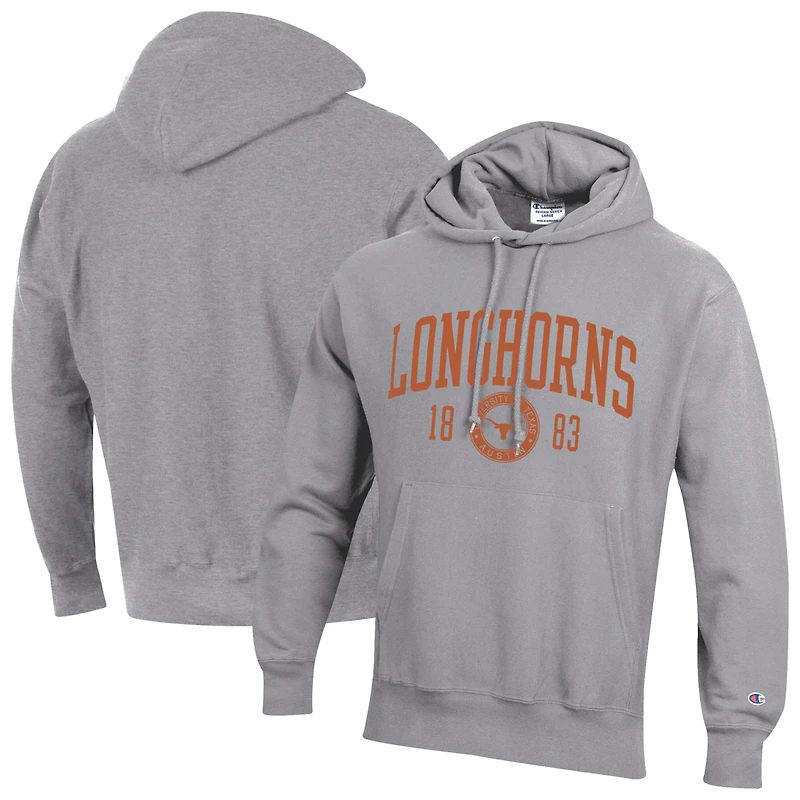 Sweat à capuche Champion pour homme, gris chiné, Texas Longhorns, modèle Established Reverse Weave