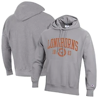 Sweat à capuche Champion pour homme, gris chiné, Texas Longhorns, modèle Established Reverse Weave