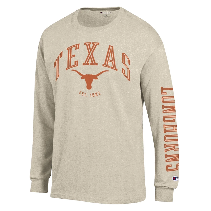 Men's Champion Heather Oatmeal Texas Longhorns Neutral Arch Long-Sleeve T-Shirt