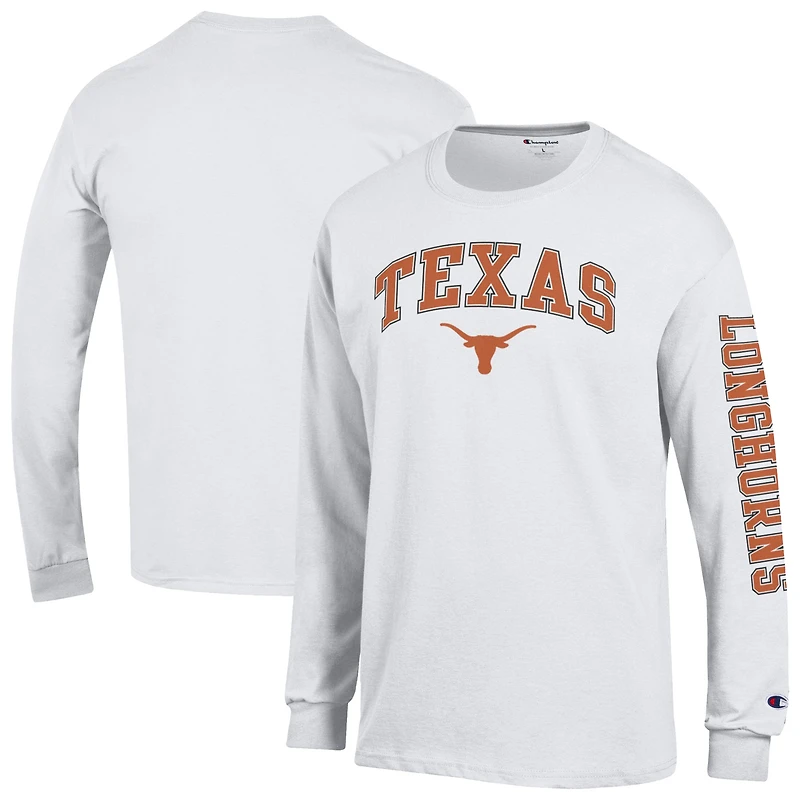 Men's Champion  White Texas Longhorns Arch Over Logo 2-Hit Long Sleeve T-Shirt