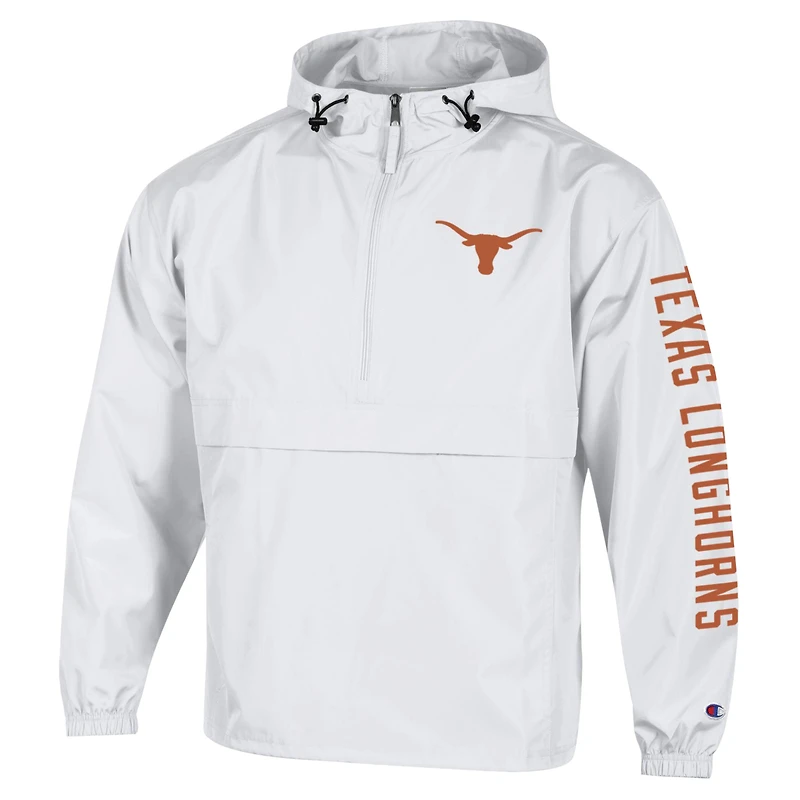 Veste à capuche demi-zip pliable Champion blanche Texas Longhorns pour homme