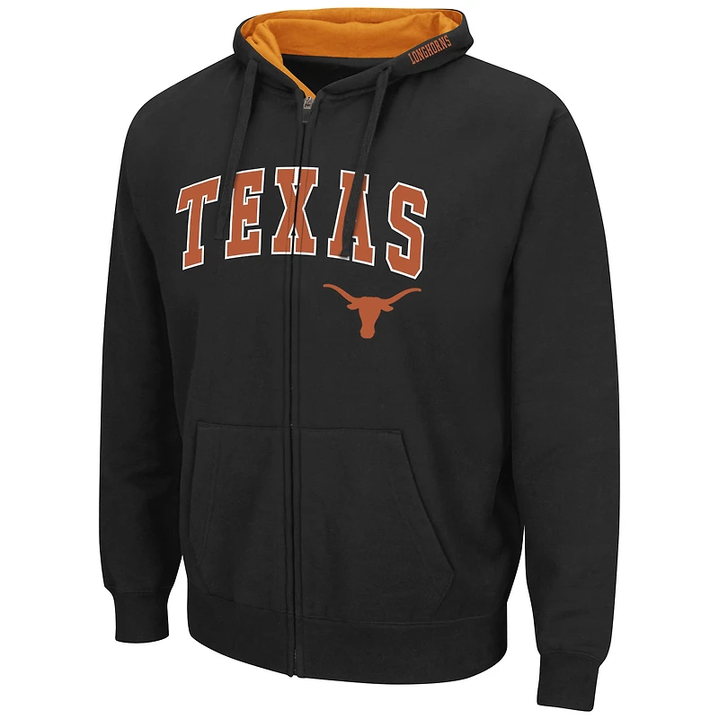 Men's Colosseum Black Texas Longhorns Arch & Team Logo 3.0 Full-Zip Hoodie