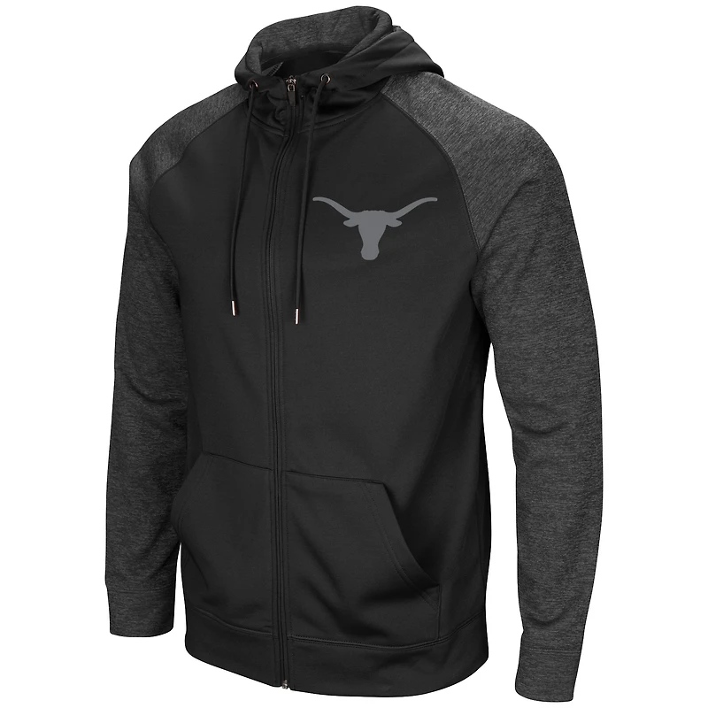 Men's Colosseum Black Texas Longhorns Blackout 3.0 Tonal Raglan Full-Zip Hoodie