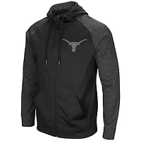 Men's Colosseum Black Texas Longhorns Blackout 3.0 Tonal Raglan Full-Zip Hoodie