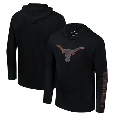 T-shirt à capuche manches longues et Colosseum Black Texas Longhorns Color Pop Active Blend pour hommes