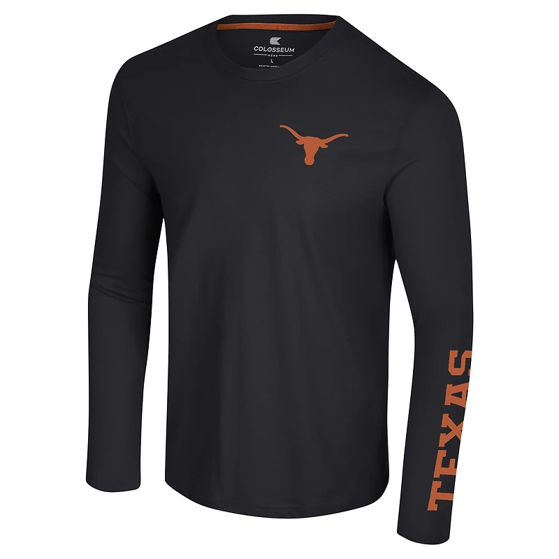 T-shirt à manches longues Colosseum Black Texas Longhorns Logo Lockup 3-Hit Active Blend pour hommes