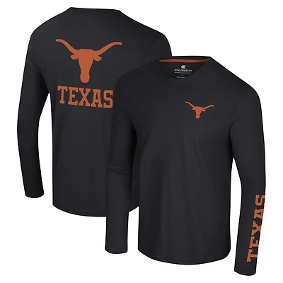 T-shirt à manches longues Colosseum Black Texas Longhorns Logo Lockup 3-Hit Active Blend pour hommes
