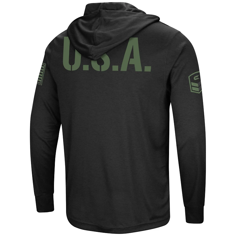 T-shirt à manches longues pour hommes Colosseum Black Texas Longhorns OHT Military Appreciation Hoodie