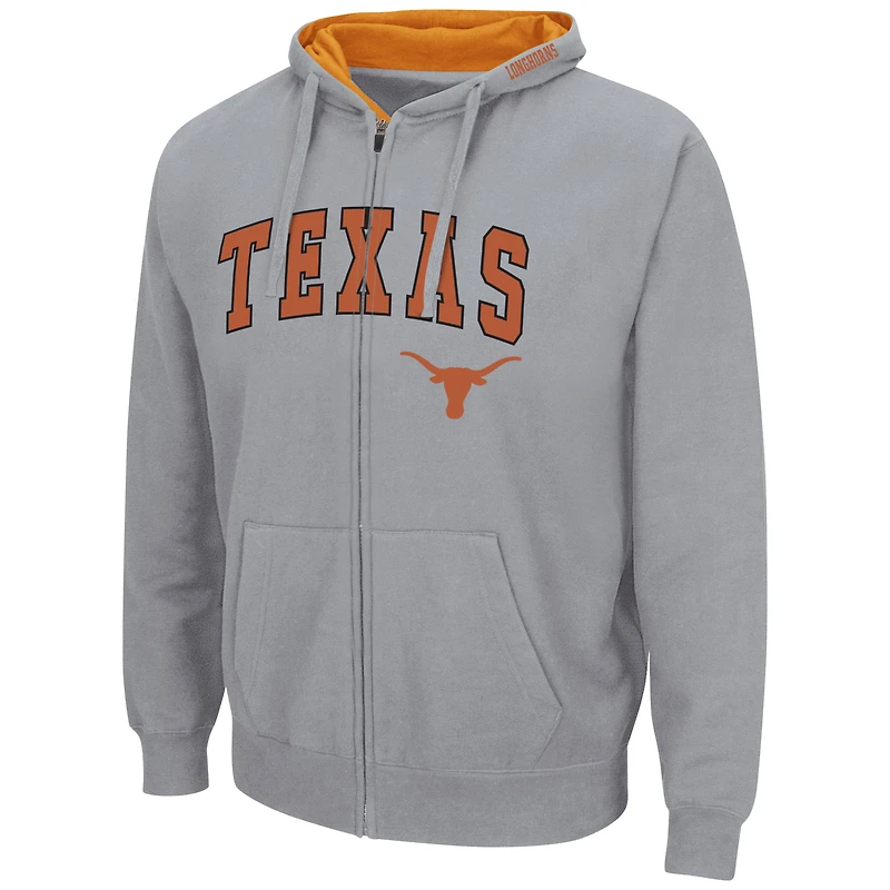 Sweat à capuche entièrement zippé Colosseum Texas Longhorns Arch & Logo 3.0 pour homme, gris chiné