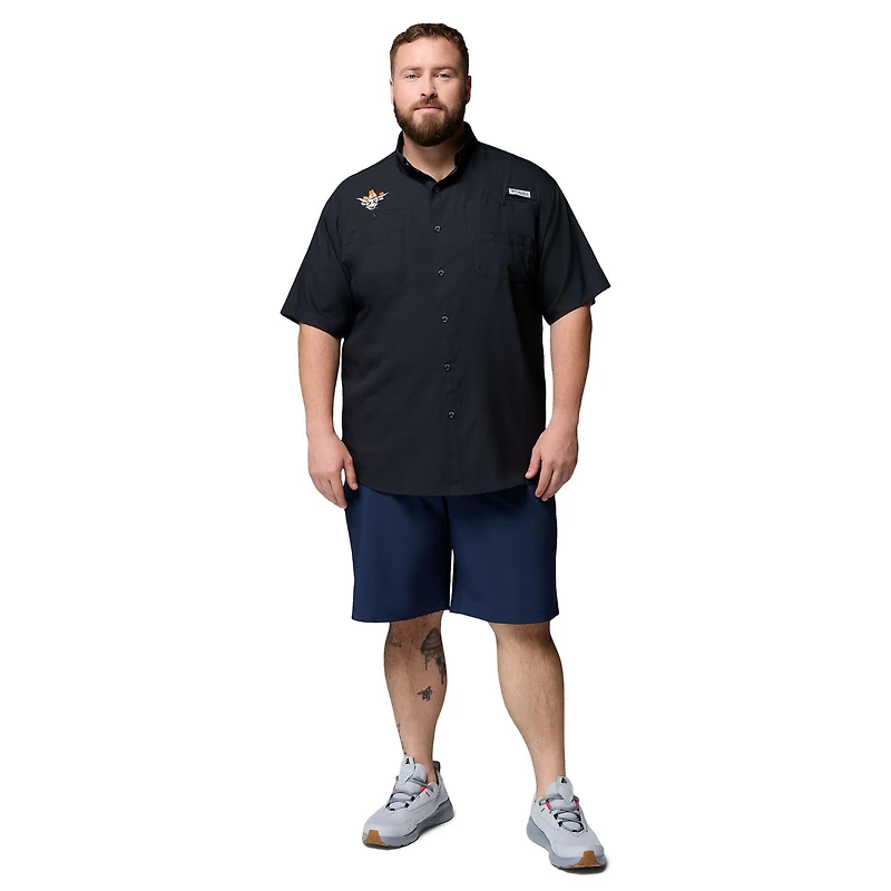 Chemise boutonnée Columbia Black Texas Longhorns pour homme, grande taille, Tamiami Omni-Shade