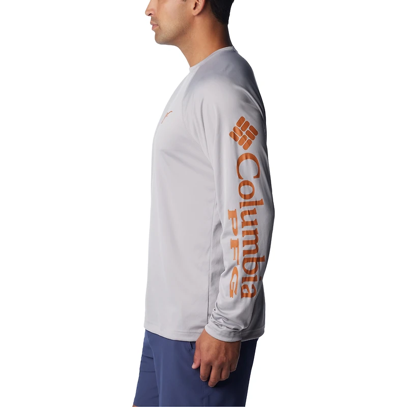 Men's Columbia Gray Texas Longhorns Terminal Tackle Omni-Shade Raglan Long Sleeve T-Shirt