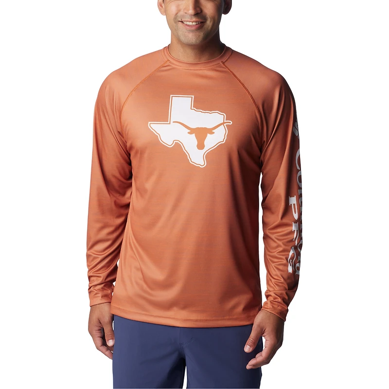 Columbia Texas Orange Longhorns PFG Terminal Tackle Omni-Shade Raglan T-shirt à manches longues pour homme