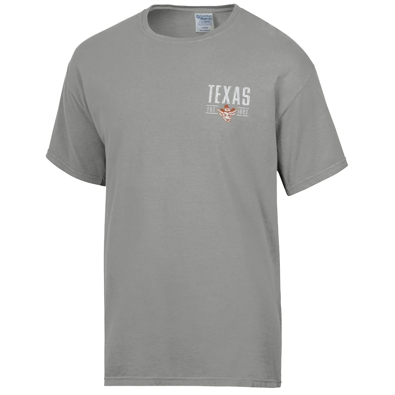 T-shirt gris ComfortWash pour homme, motif Big Name des Texas Longhorns