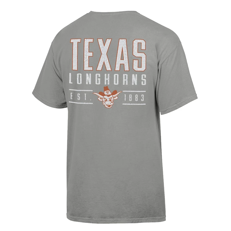 T-shirt gris ComfortWash pour homme, motif Big Name des Texas Longhorns