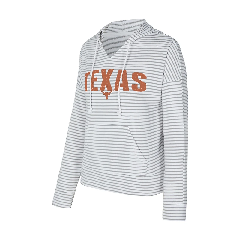 Men's Concepts Sport  White/Gray Texas Longhorns French Terry Striped V-Neck Pullover Hoodie