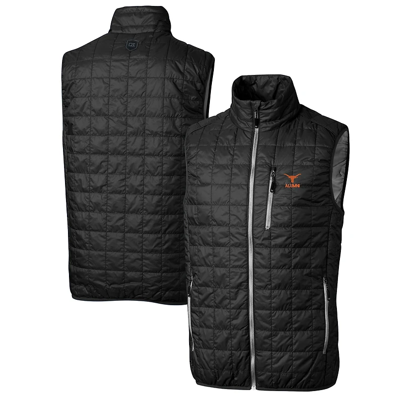 Gilet matelassé isolant entièrement zippé Rainier PrimaLoft Eco pour homme, noir, avec logo des anciens Texas Longhorns Cutter & Buck
