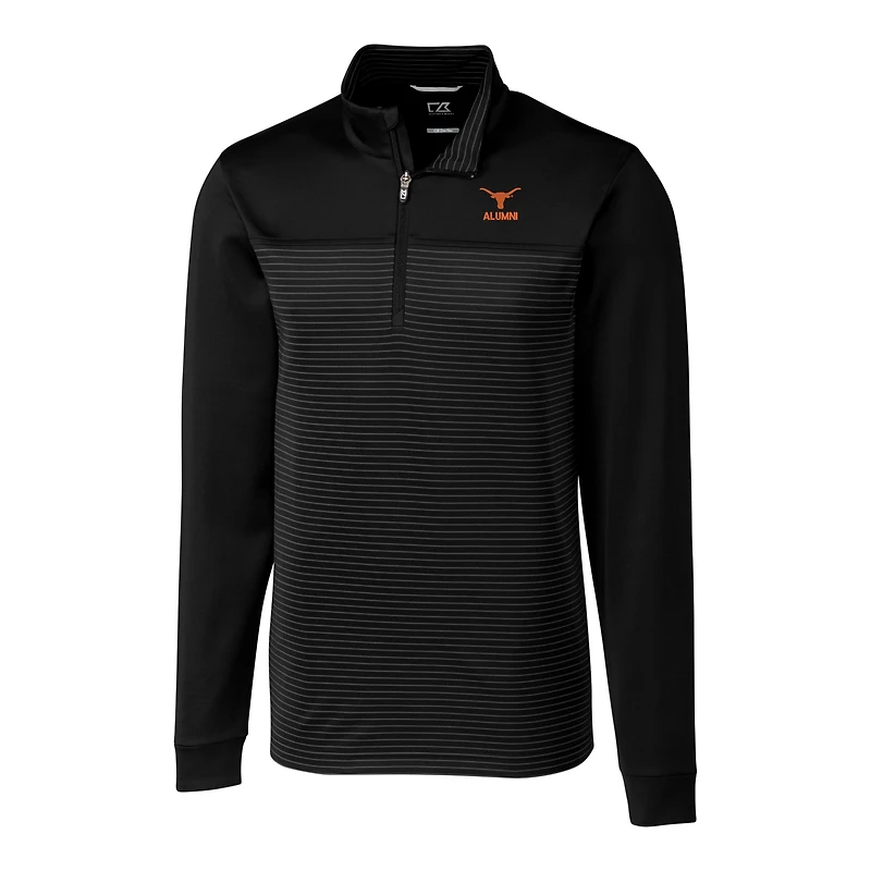 Men's Cutter & Buck  Black Texas Longhorns Alumni Logo Traverse Stripe Stretch Quarter-Zip Pullover Top