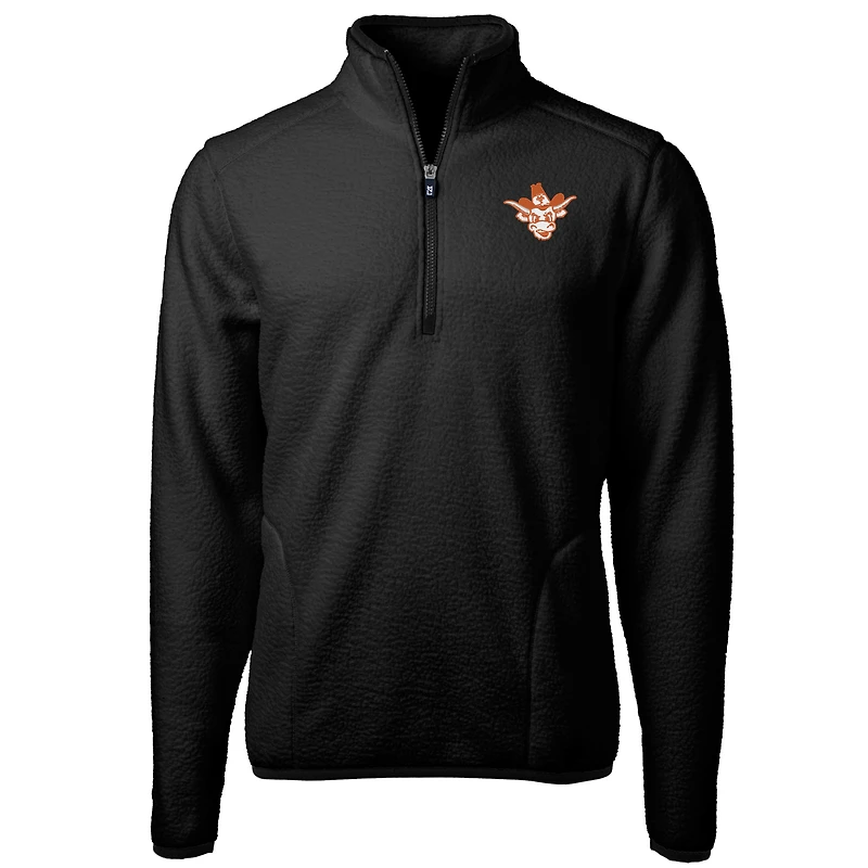 Men's Cutter & Buck Black Texas Longhorns Big Tall Cascade Eco Sherpa Fleece Quarter-Zip Jacket
