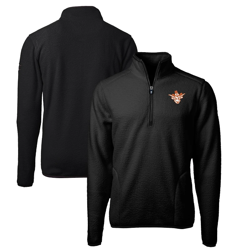 Men's Cutter & Buck Black Texas Longhorns Big Tall Cascade Eco Sherpa Fleece Quarter-Zip Jacket
