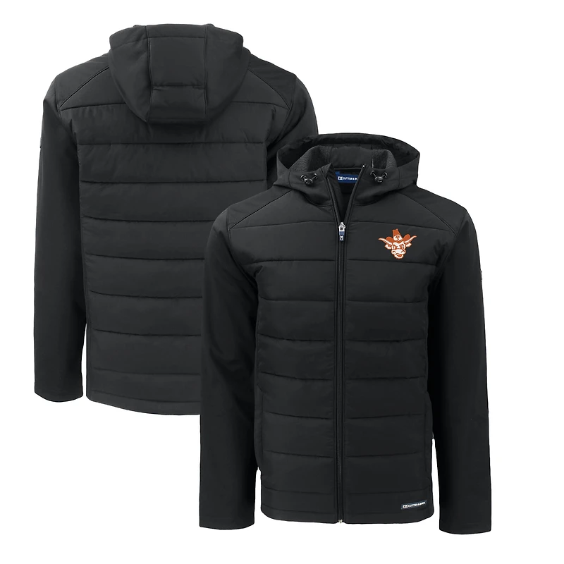 Men's Cutter & Buck Black Texas Longhorns Big Tall Evoke Hybrid Eco Softshell Recycled Full-Zip Hooded PrimaLoft Jacket