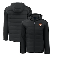 Men's Cutter & Buck Black Texas Longhorns Big Tall Evoke Hybrid Eco Softshell Recycled Full-Zip Hooded PrimaLoft Jacket